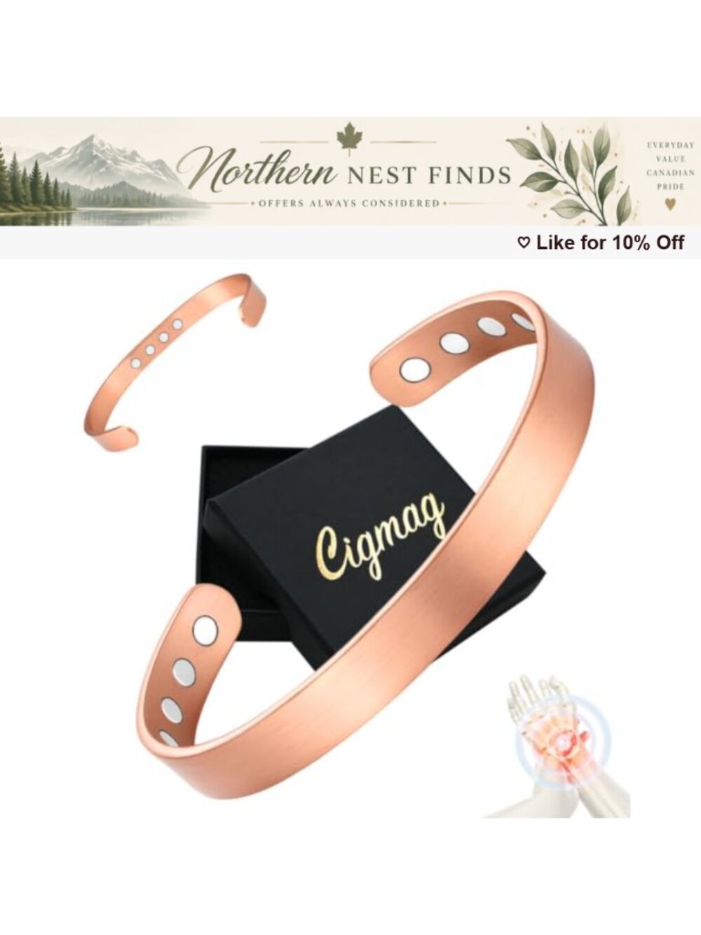 Copper Magnetic Bracelet 3800 Gauss Pure Copper Adjustable Bangle Wellness